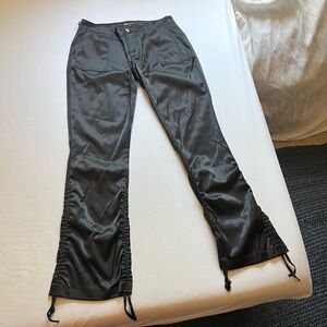 BEAU‎ DAWSON black satin ruched hem detail boot cut pants